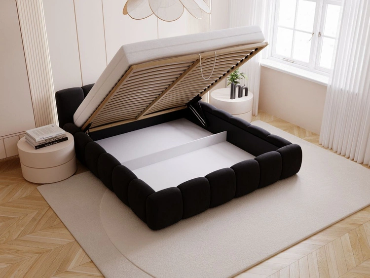 Łóżko tapicerowane z pojemnikiem i stelażem 200x200 Cloud Low czarne