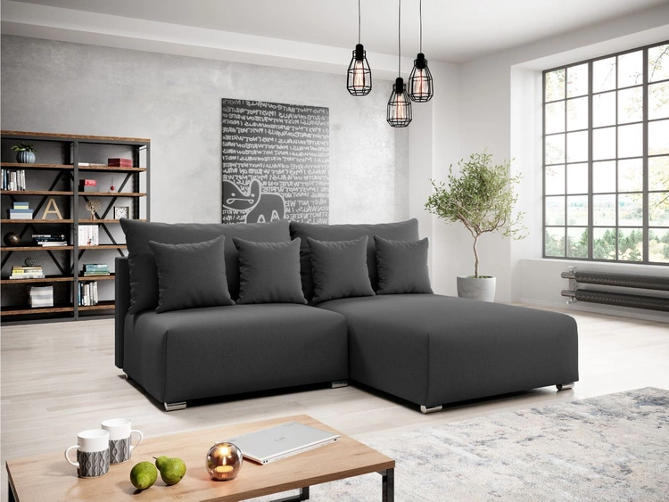 Narożnik L Prawy z funkcją spania i pojemnikiem Ronni Ciemny szary