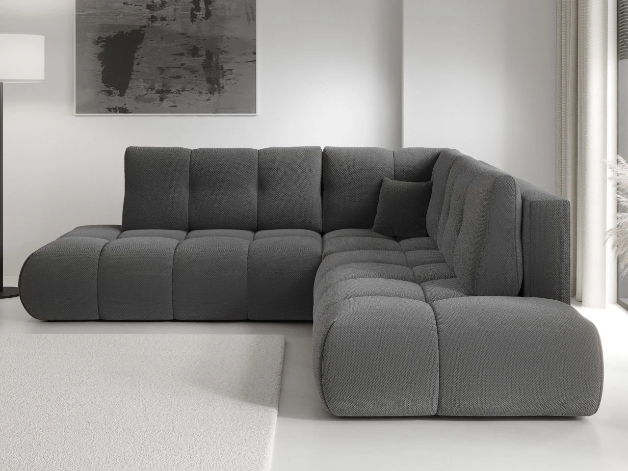 Narożnik z funkcją spania i pojemnikiem Prawy Kair Grafitowy