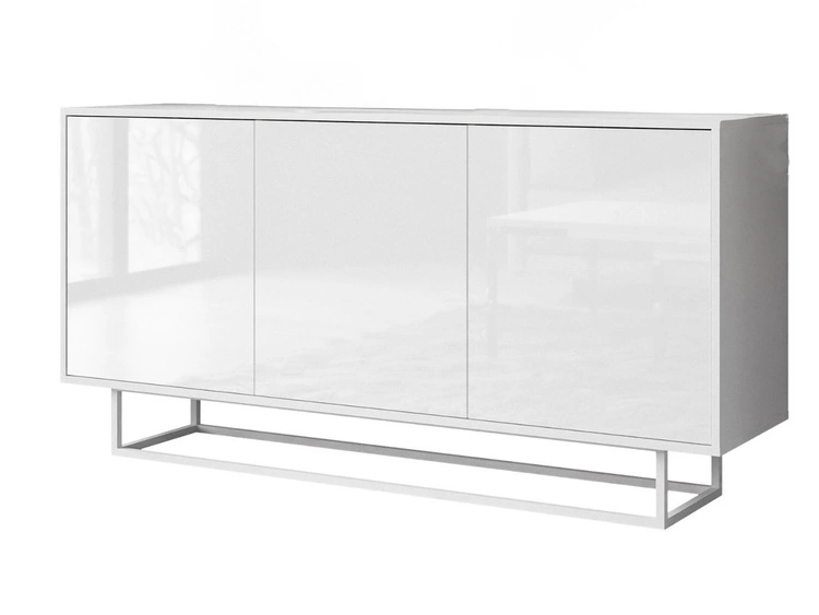 Trzydrzwiowa komoda 154 cm w stylu glamour na białym stelażu Vivance biały połysk