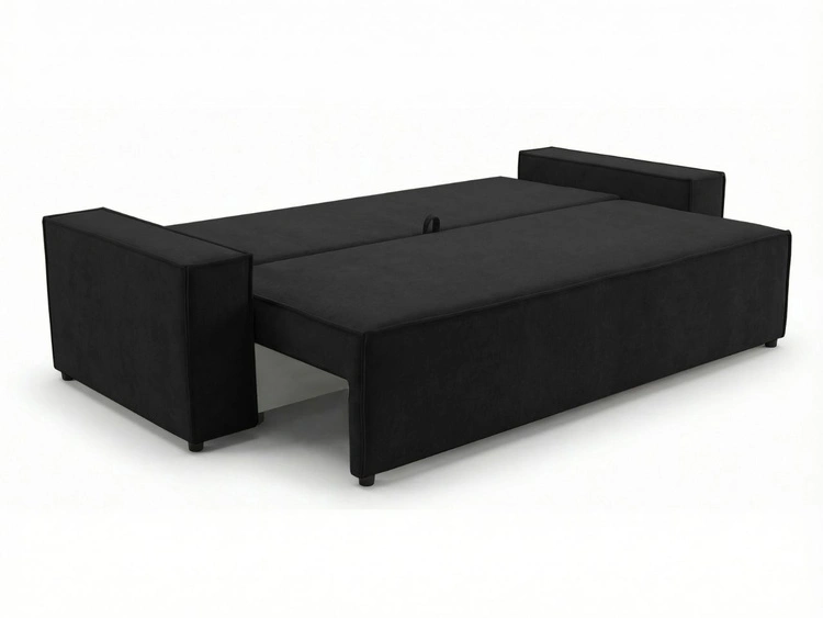 Kanapa z funkcją spania i pojemnikiem na pościel Sivra Czarna