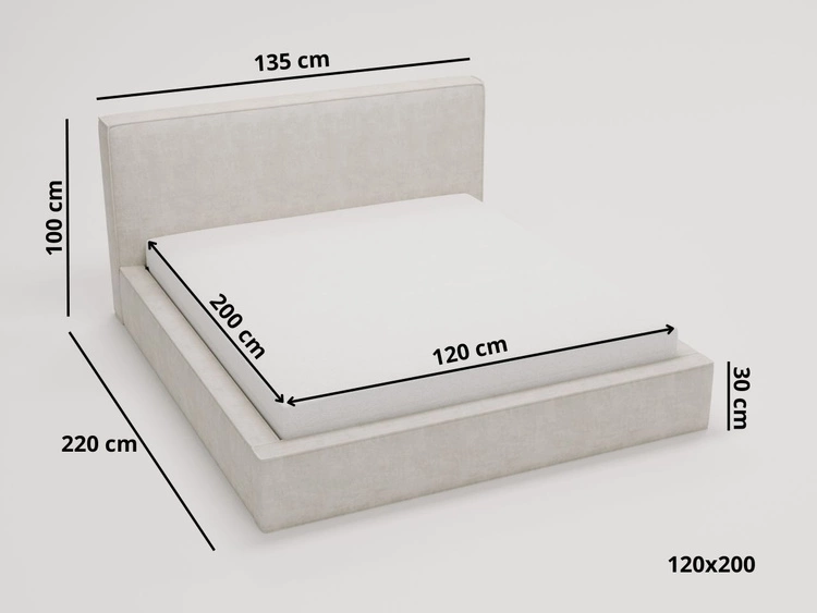 Łóżko tapicerowane z pojemnikiem i stelażem 120x200 Monaco Beżowe