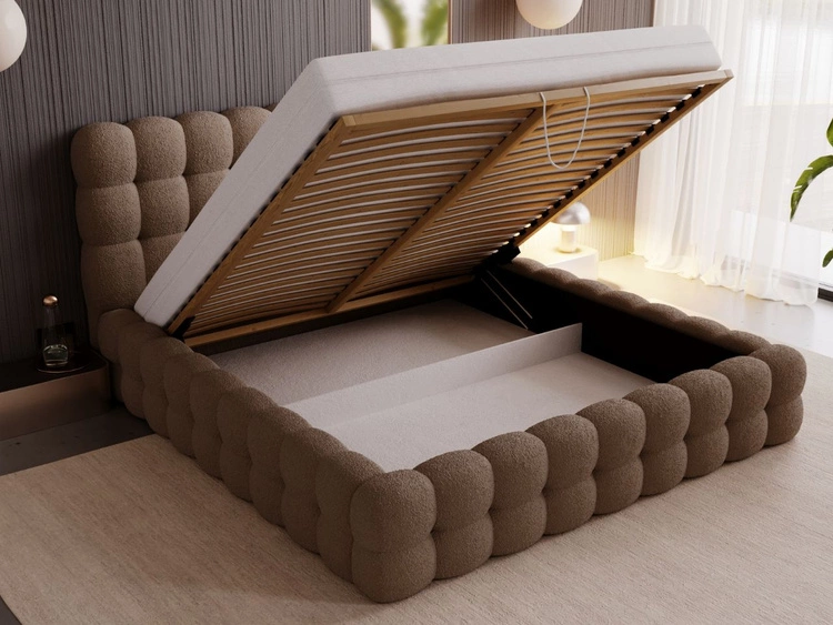 Łóżko tapicerowane z pojemnikiem i stelażem 160x200 Twist Brązowy