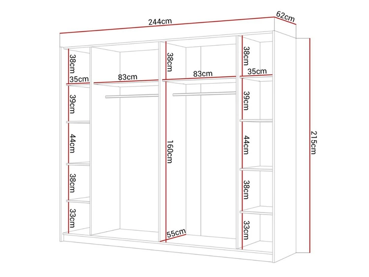 Szafa dwudrzwiowa z drzwiami przesuwnymi 244 cm Noaé Czarny połysk