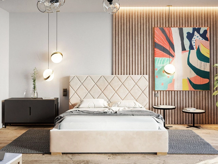 Łóżko tapicerowane z pojemnikiem i stelażem 180x200 Taranto Beżowe