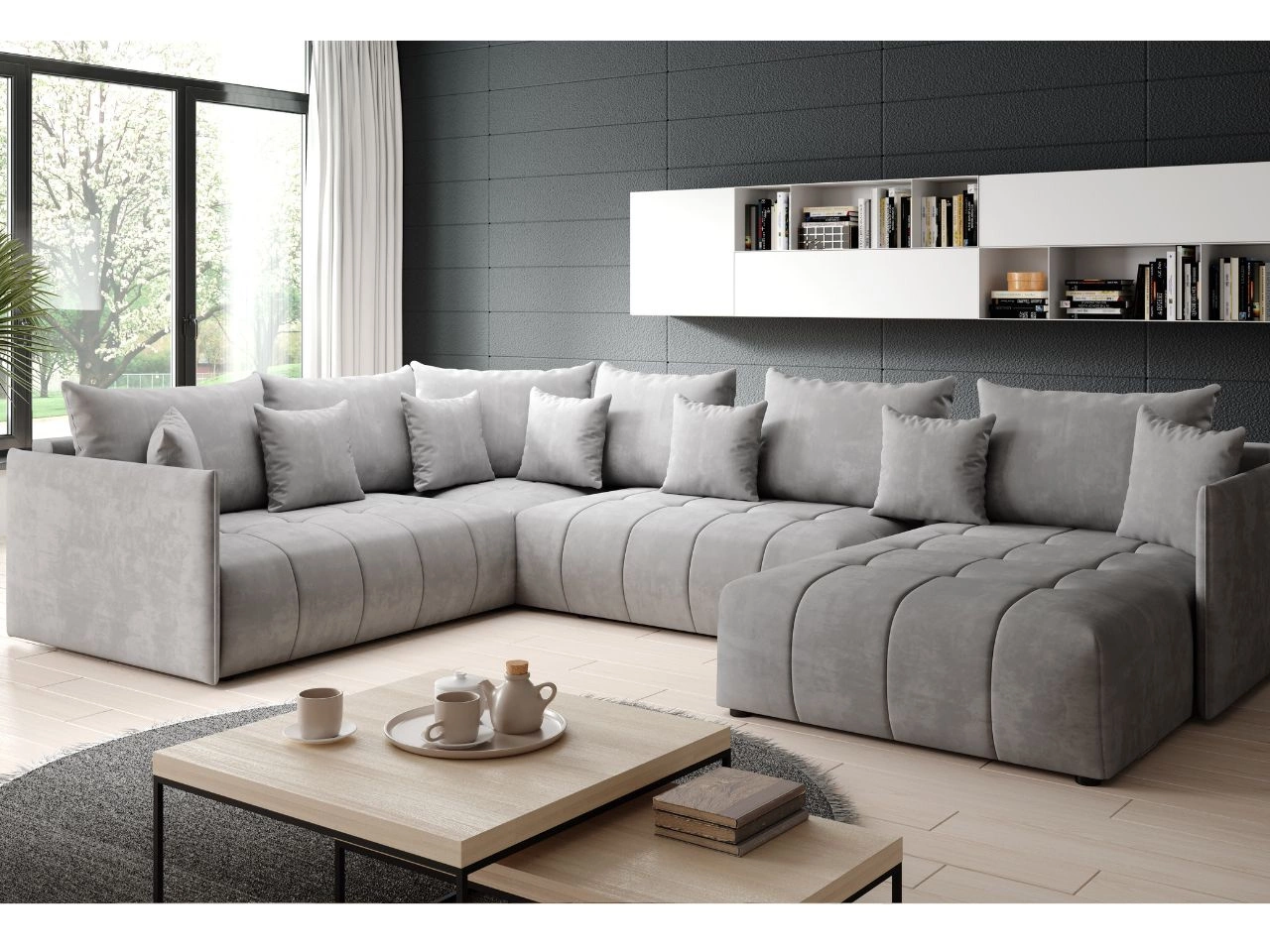 Narożnik U uniwersalny z funkcją spania i pojemnikiem Ardi Bis Szary