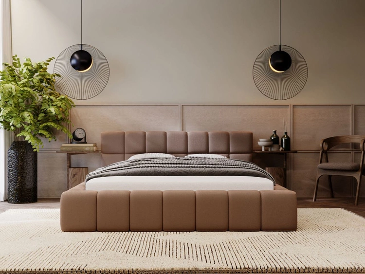 Łóżko tapicerowane z pojemnikiem i stelażem 180x200 Alicante Brązowy