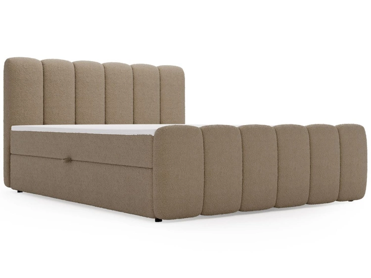 Łóżko kontynentalne z pojemnikiem na pościel 160x200 w tkaninie bouclé Cloud Brązowe