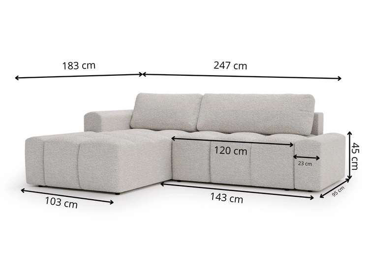 Narożnik L lewy z funkcją spania i pojemnikiem Lana Biały