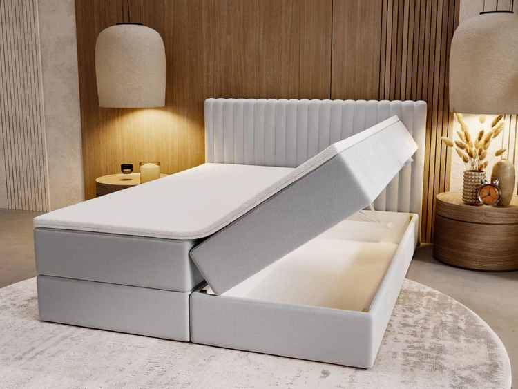 Łóżko kontynentalne z pojemnikiem na pościel 180x200 Marbella szare