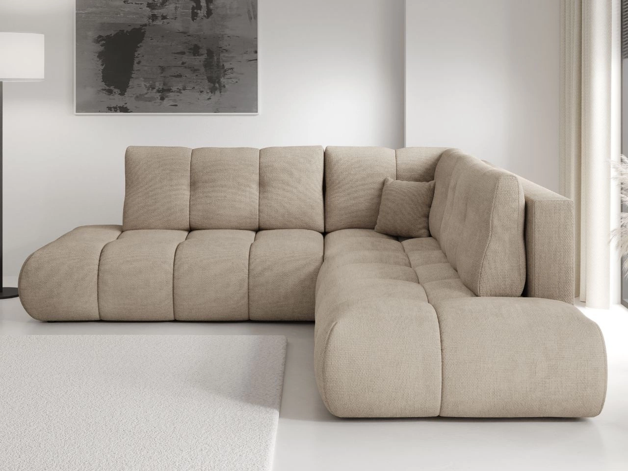 Narożnik z funkcją spania i pojemnikiem Prawy Kair Jasnobrązowy