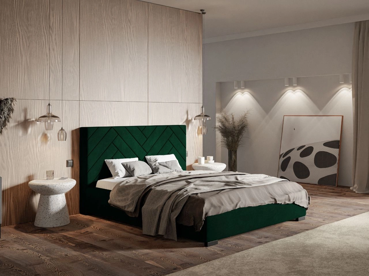 Łóżko tapicerowane z pojemnikiem i stelażem 180x200 Toreto Ciemnozielone