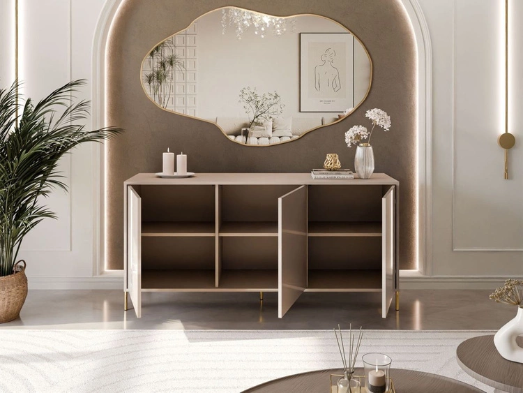 Trzydrzwiowa komoda 154 cm na złotych nogach Vivance kaszmir połysk