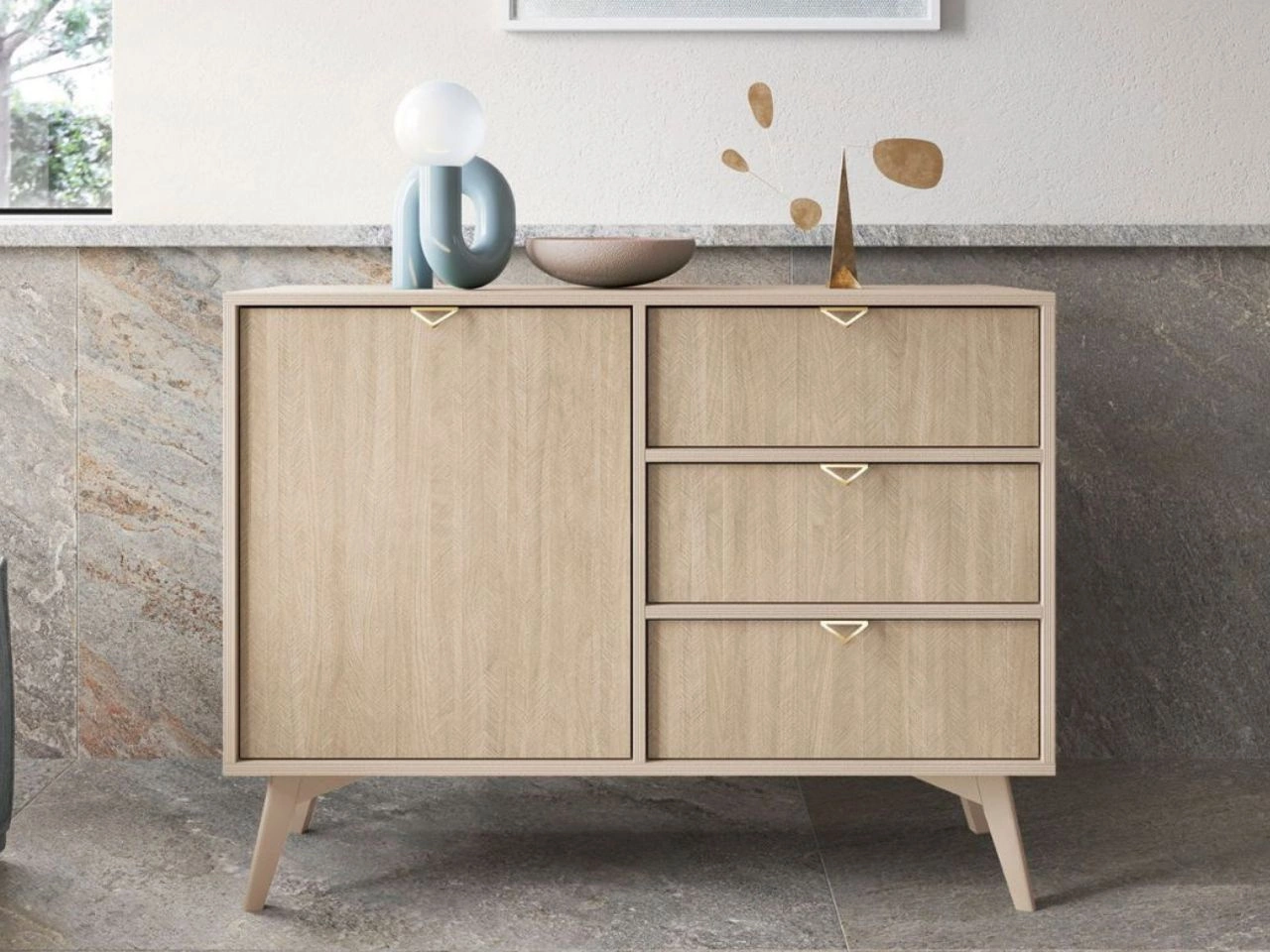 Komoda z drzwiami i szufladami 106 cm Modena Beż Piskowy