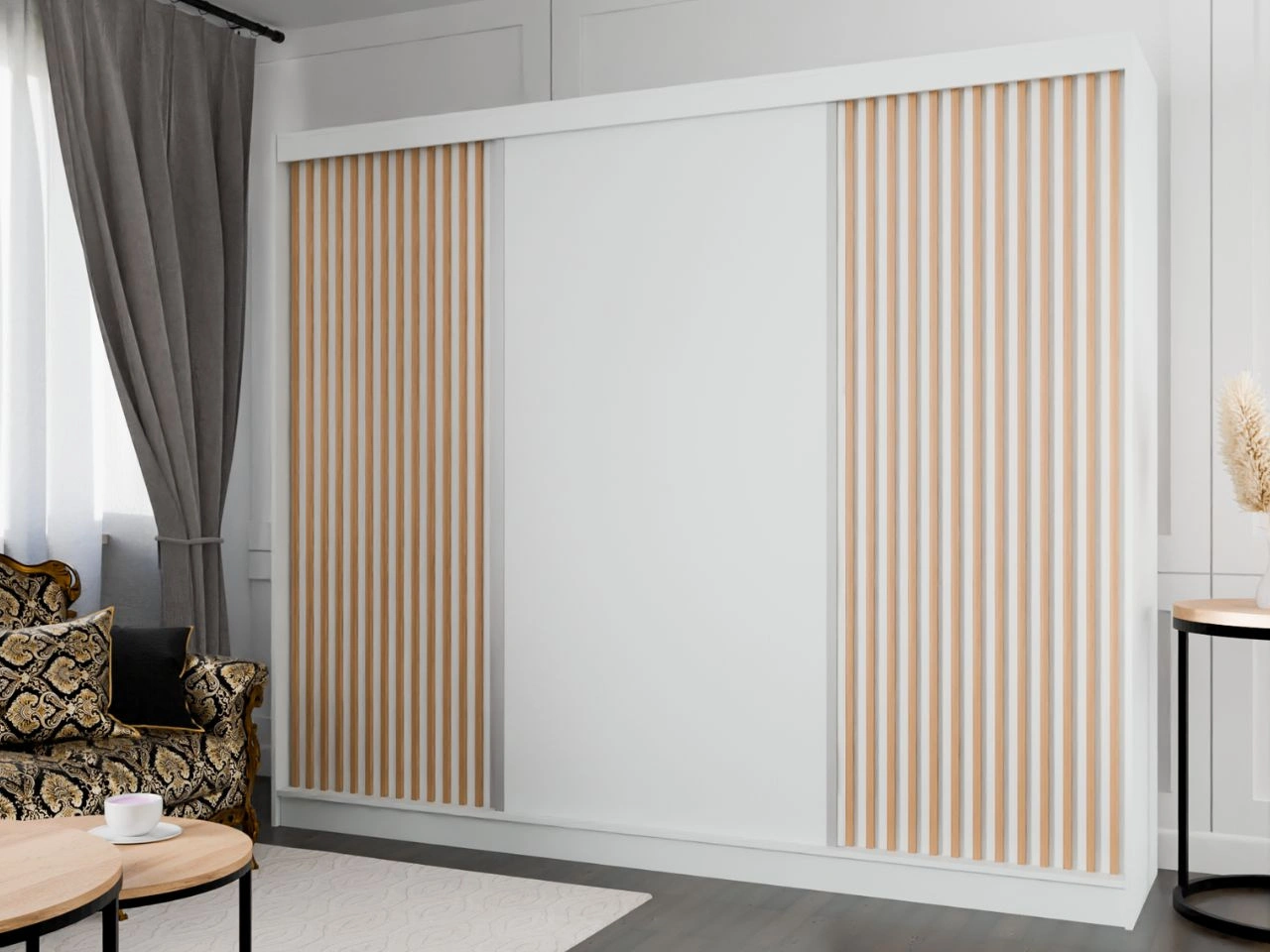 Szafa przesuwna z lamelami 250 cm Loreto Biała