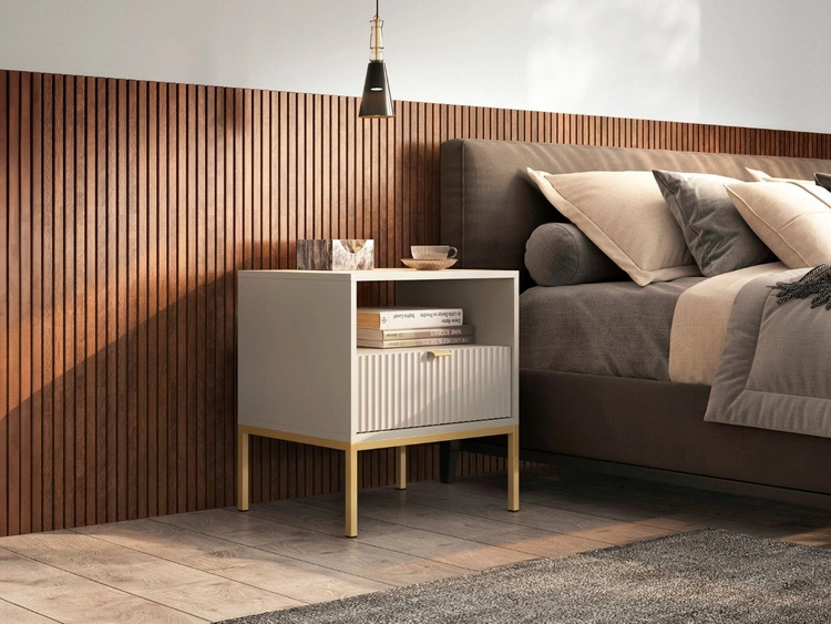 Stolik nocny z szufladą Amber Kaszmir na złotych nogach