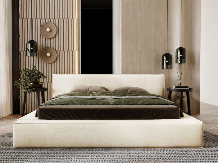 Łóżko tapicerowane z pojemnikiem i stelażem 140x200 Mali Beżowe