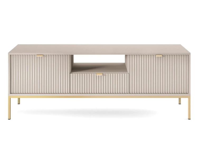 Szafka RTV pod telewizor z szufladami i drzwiczkami Amber Kaszmir na złotych nogach