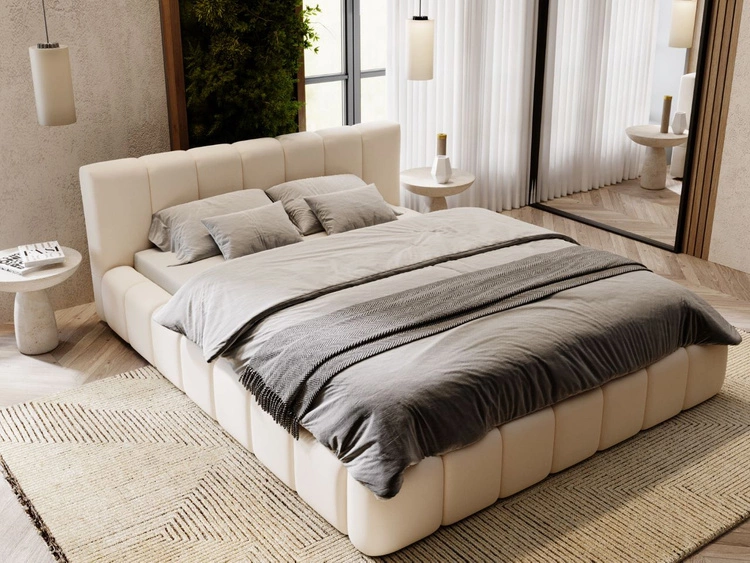 Łóżko tapicerowane z pojemnikiem i stelażem 180x200 Split Kremowy