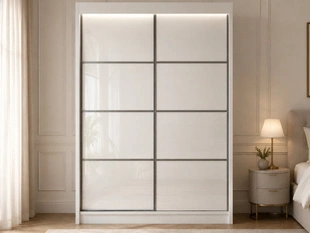 Szafa przesuwna ze szprosami 150 cm z oświetleniem LED Ponti Biała