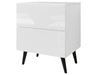 Stolik nocny z szufladami na czarnych nogach Noaé Lux Biały połysk 