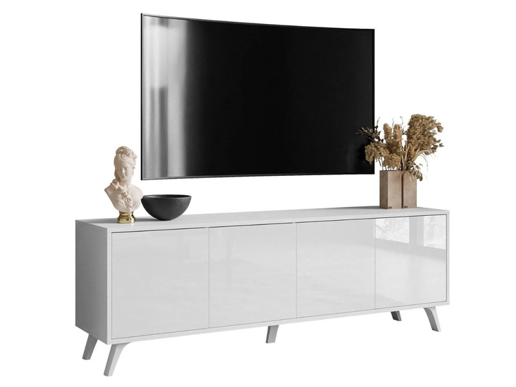 Szafka RTV pod telewizor z drzwiczkami na białych nóżkach Vivance Biały połysk