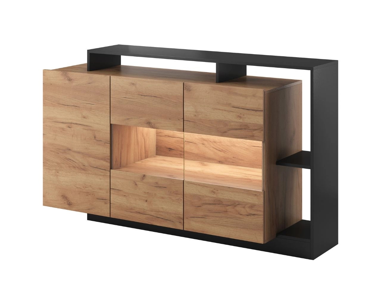 Komoda z drzwiami 155 cm Alvano Dąb craft złoty, Antracyt