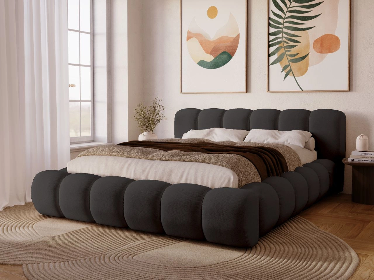 Łóżko tapicerowane z pojemnikiem na pościel 140x200 Doria Czarne