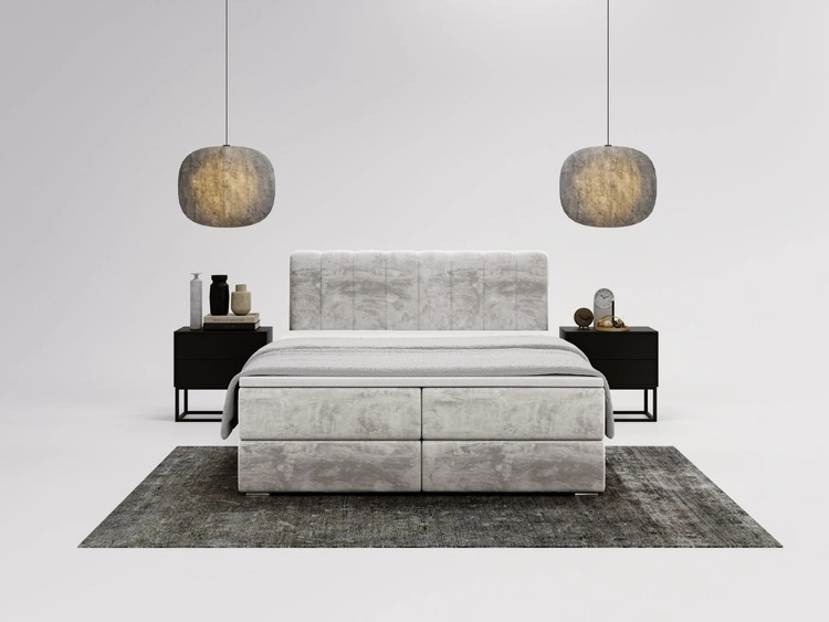 Łóżko kontynentalne z pojemnikami na pościel 160x200 Forte Jasnoszare