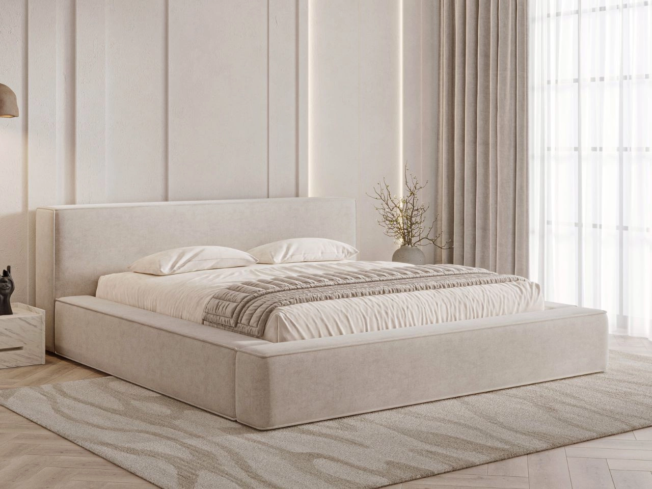 Łóżko tapicerowane z pojemnikiem i stelażem 120x200 Mali Beżowe