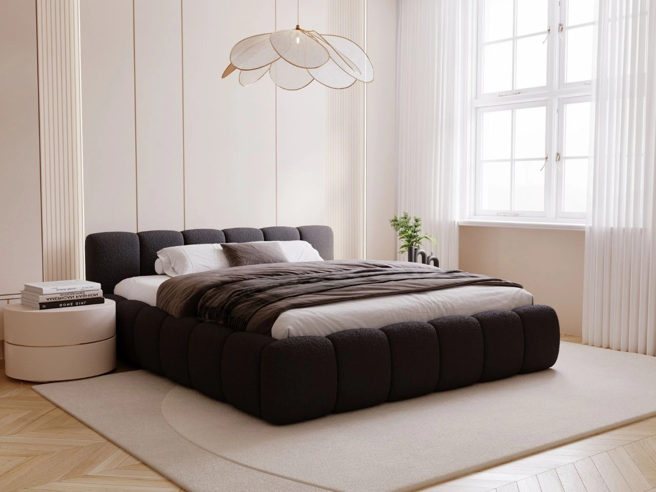 Łóżko tapicerowane z pojemnikiem i stelażem 160x200 Cloud Low czarne