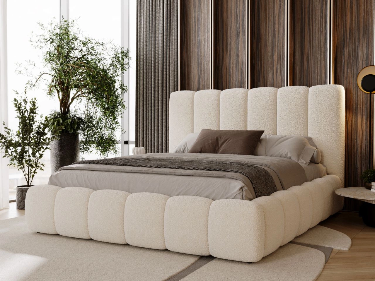 Łóżko tapicerowane z pojemnikiem i stelażem 160x200 Imperial Kremowe