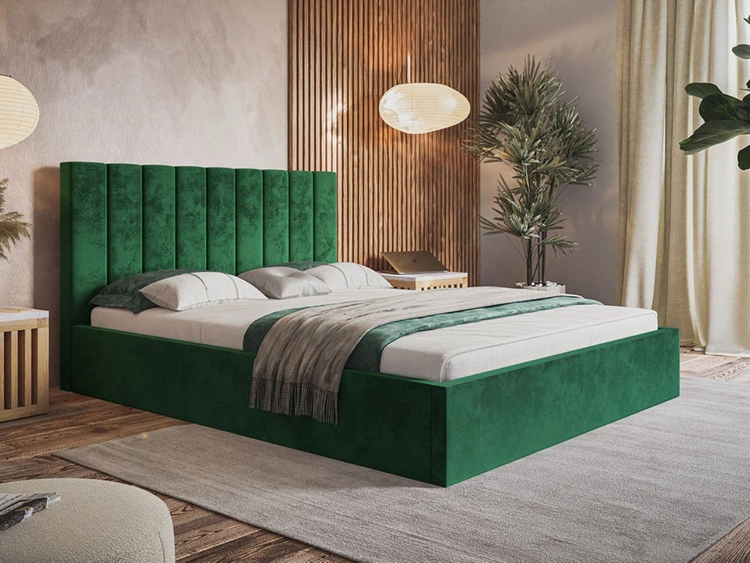 Łóżko tapicerowane z pojemnikiem i stelażem 160x200 Sesto zielone