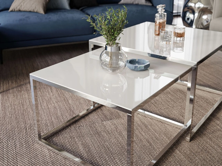 Stolik kawowy na chromowanym stelażu z szklanym blatem Asumi Biały 39x45