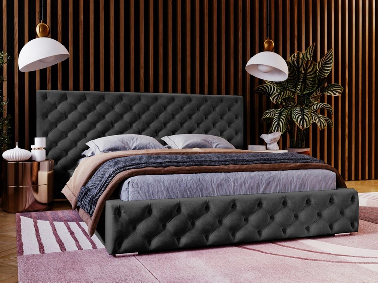 Łóżko tapicerowane z pojemnikiem i stelażem 160x200 cm Madera Czarne