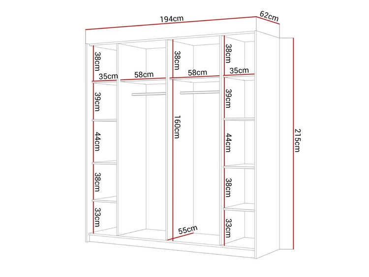 Szafa dwudrzwiowa z drzwiami przesuwnymi i lustrem 194 cm Nuveo Czarny połysk