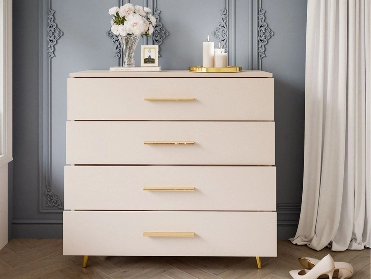 Komoda z szufladami i oświetleniem LED na złotych nogach Nuveo Kaszmir