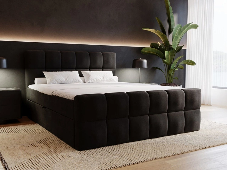 Łóżko kontynentalne z pojemnikiem na pościel 200x200 Alicante Czarne