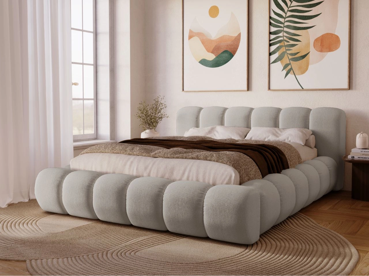 Łóżko tapicerowane z pojemnikiem na pościel 180x200 Doria Jasnoszare