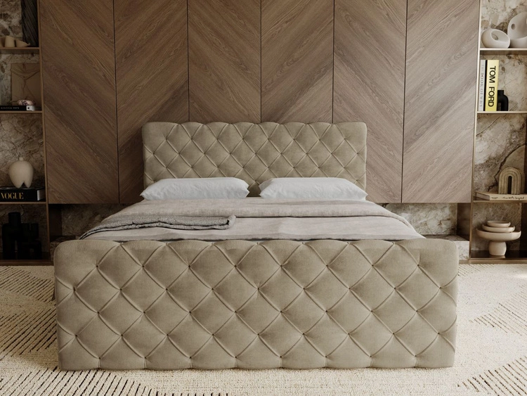 Łóżko kontynentalne z pojemnikiem na pościel 180x200 Lunaris Jasny brąz