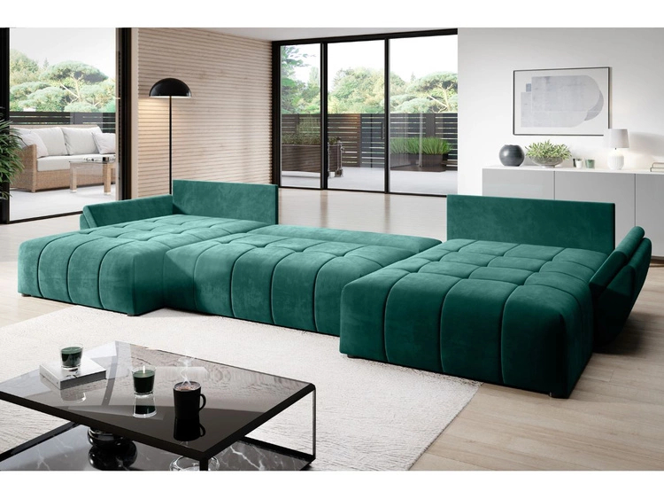 Narożnik U z funkcją spania i pojemnikiem Decor U Ciemny zielony