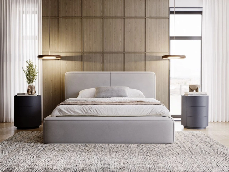 Łóżko tapicerowane z pojemnikiem i stelażem 140x200 Amaro Szare