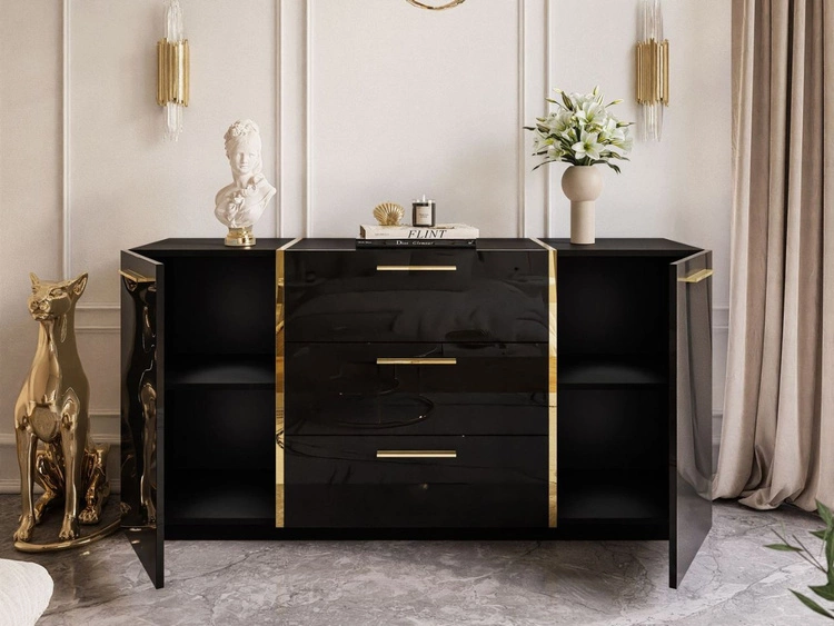 Zestaw mebli do salonu w stylu glamour Lunelie Czarny połysk