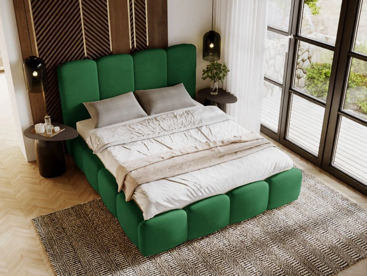 Łóżko tapicerowane z pojemnikiem i stelażem 140x200 Galli Zielone