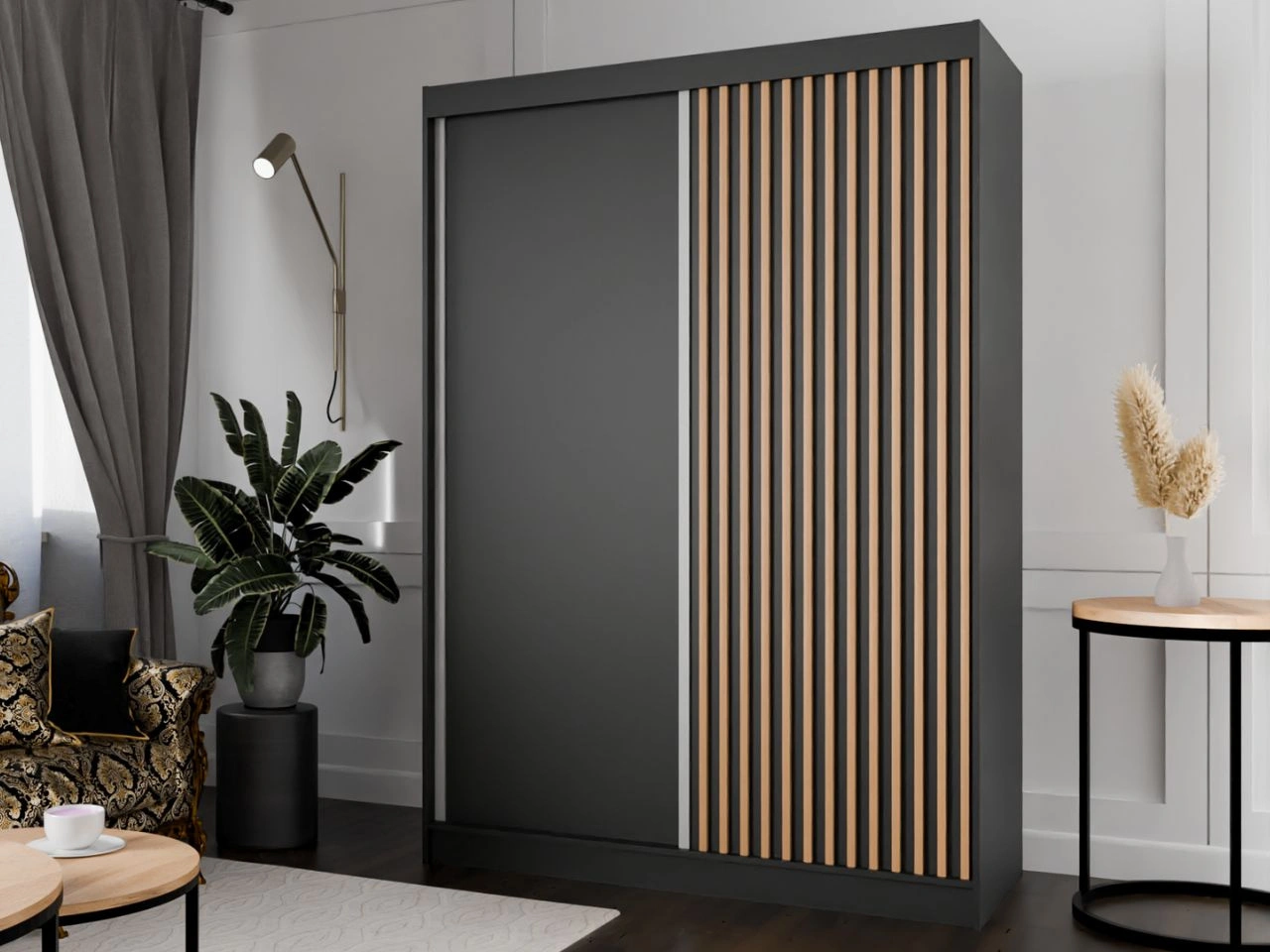 Szafa przesuwna z lamelami 150 cm Loreto Czarna