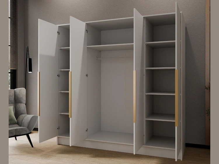 Szafa otwierana 200 cm Perugia Biała z złotymi uchwytami