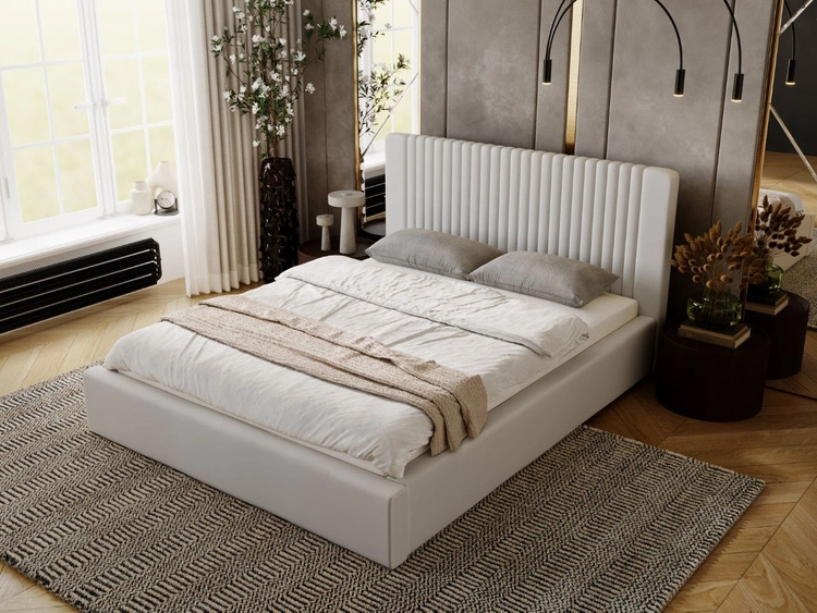 Łóżko tapicerowane z pojemnikiem i stelażem 160x200 Malmo Jasny szary