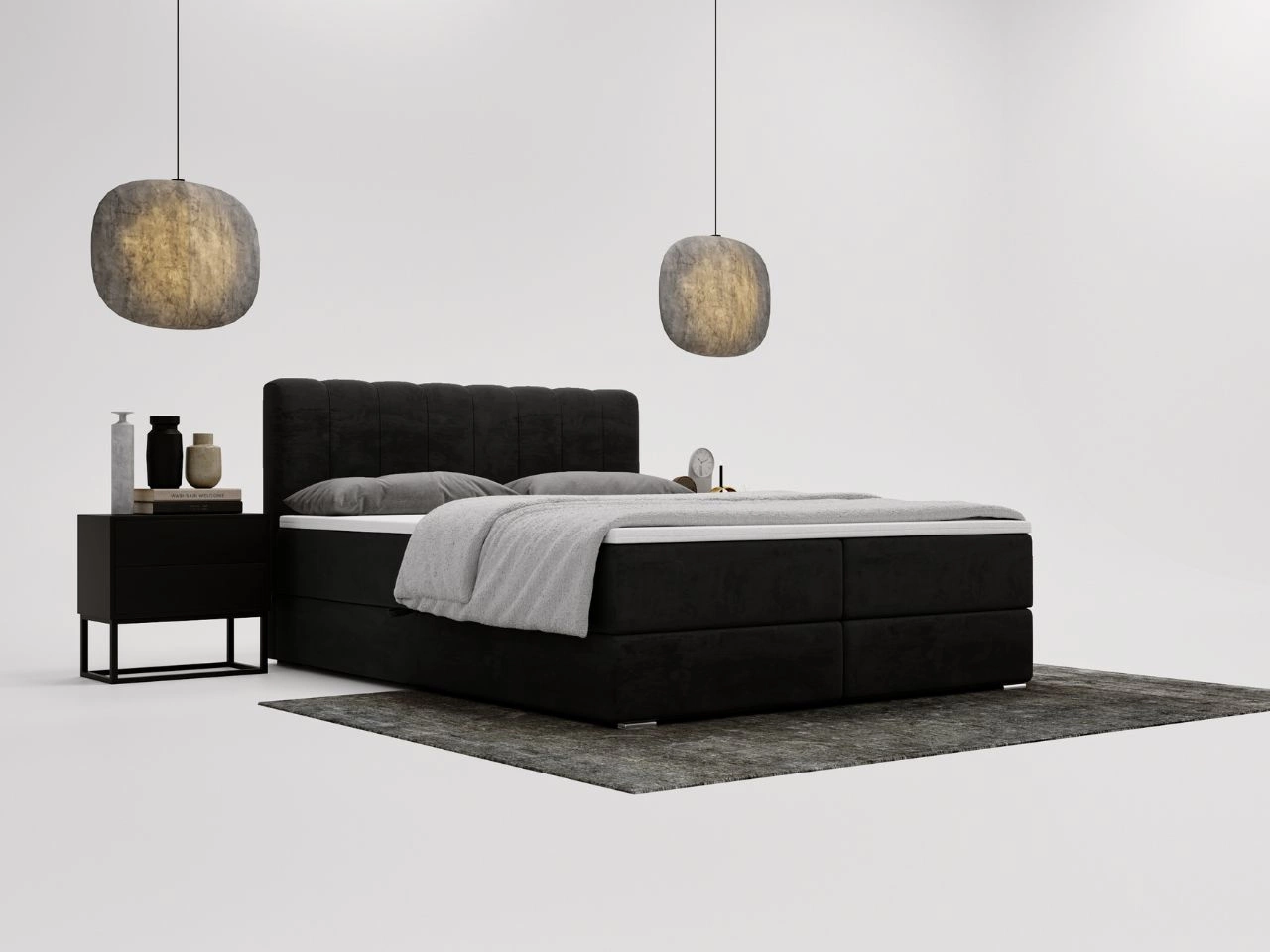 Łóżko kontynentalne z pojemnikami na pościel 160x200 Forte Czarne