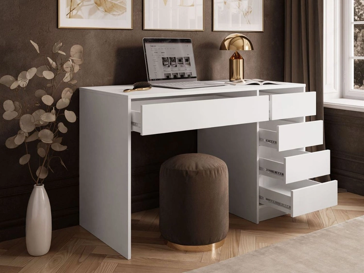 Biurko z pięcioma szufladami Melo biały mat