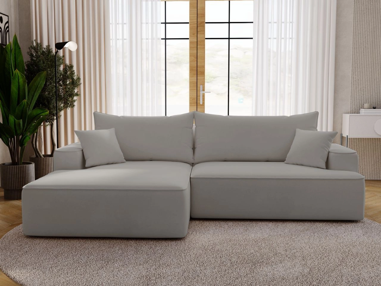 Narożnik L Lewy z funkcją spania i pojemnikiem California Jasnoszary